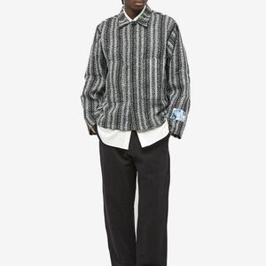 Jungles Jungles Boucle Minimal Workwear Jacket in Black Stripe